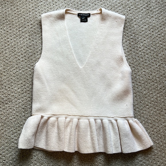Club Monaco Merino Wool Cream Short Sleeve Knit Top, Size XS - Picture 1 of 10